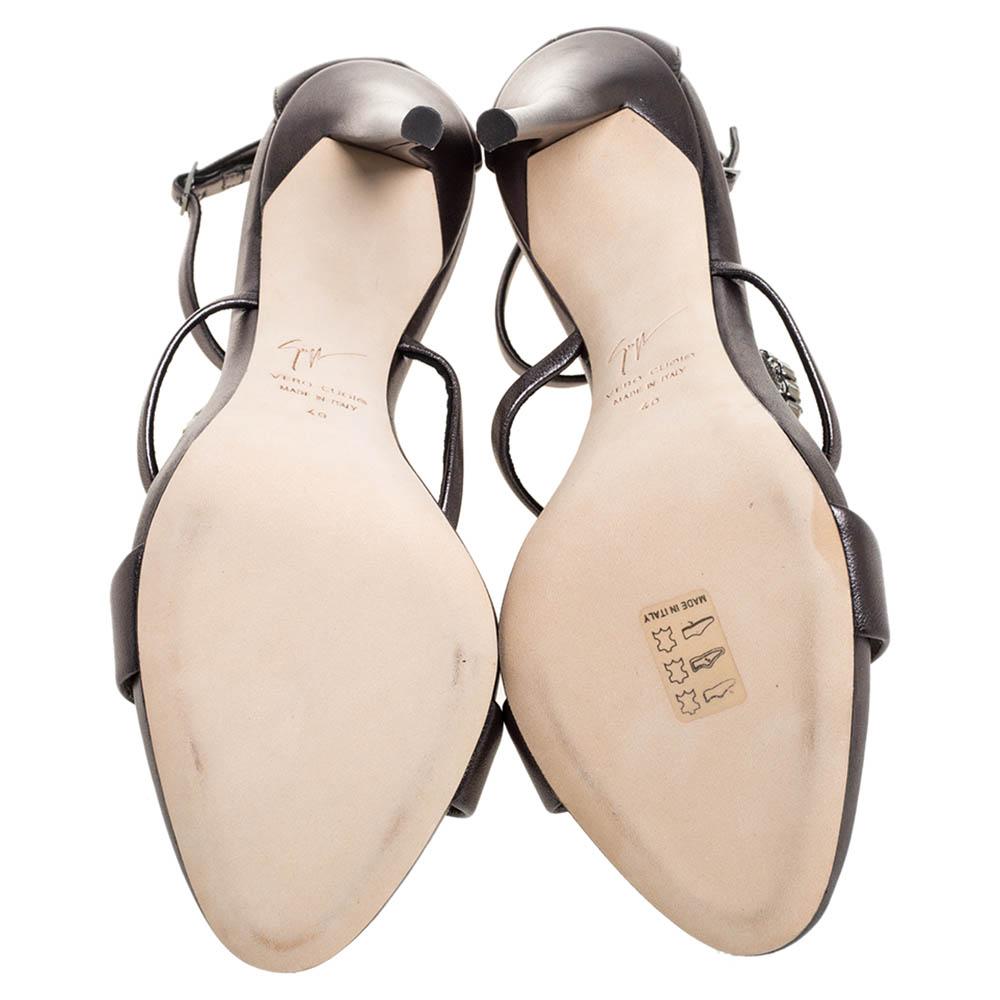 Giuseppe Zanotti Metallic Grey Crystal Embellished Strappy Sandals Size ...