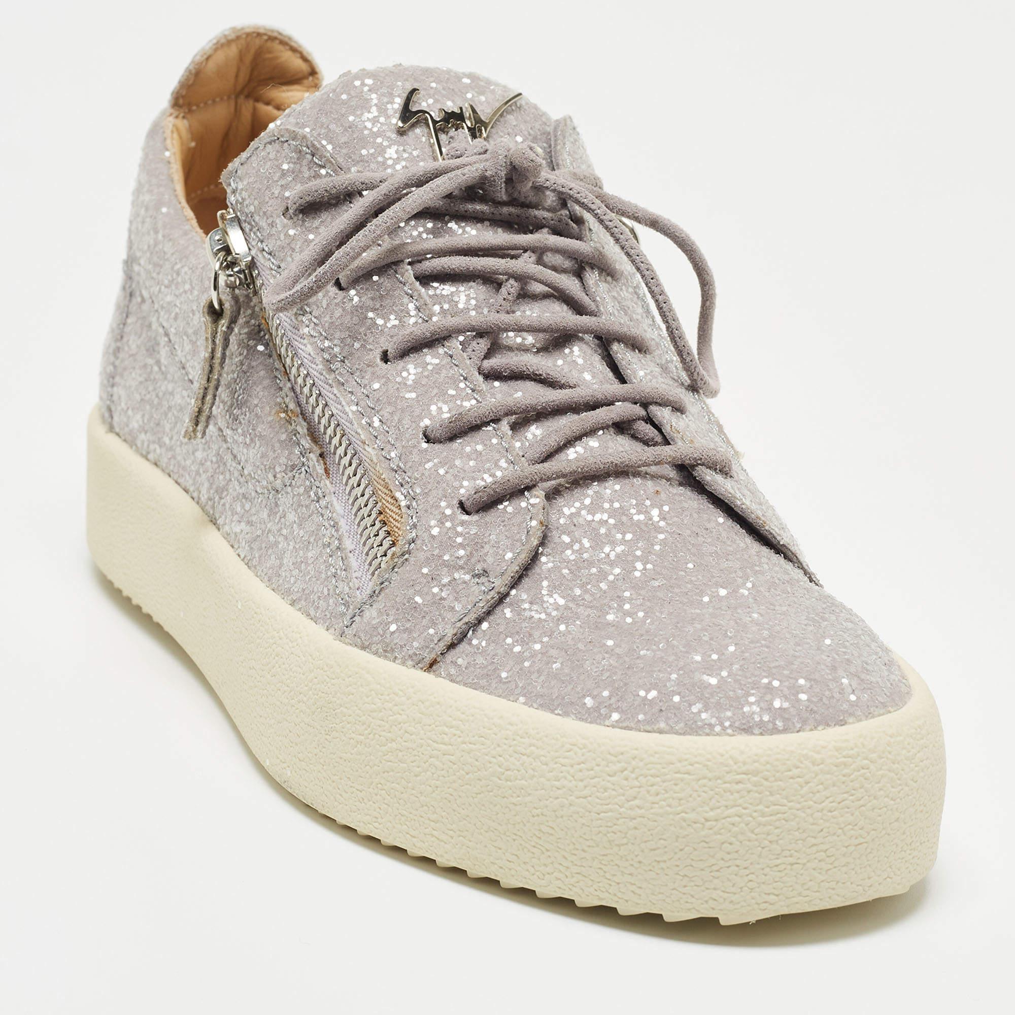 Giuseppe Zanotti Metallic Grey Suede Double Zip Low Top Sneakers Size 41 4
