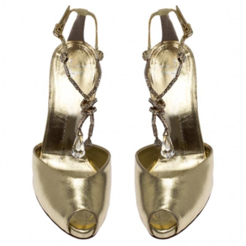 Giuseppe Zanotti Sandalias adornadas con cristales colgantes de piel metalizada talla 37 Marrón en venta