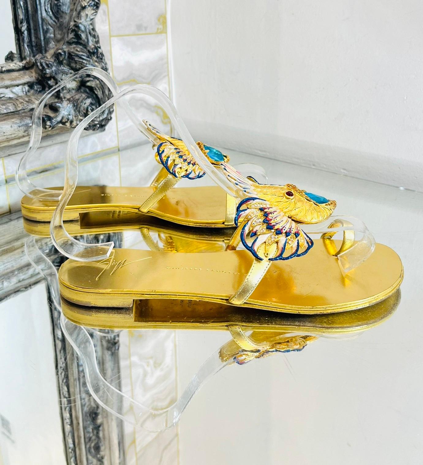 Giuseppe Zanotti Metallic Leather Embellished Sandals In Good Condition For Sale In London, GB