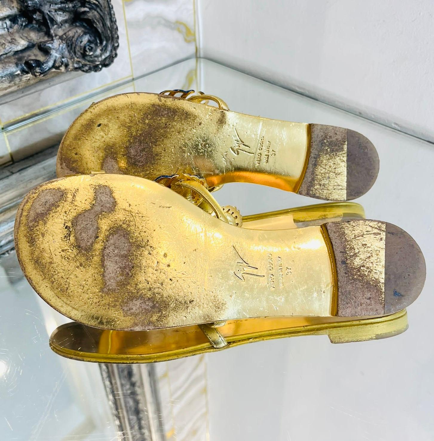 Giuseppe Zanotti Metallic Leather Embellished Sandals For Sale 2