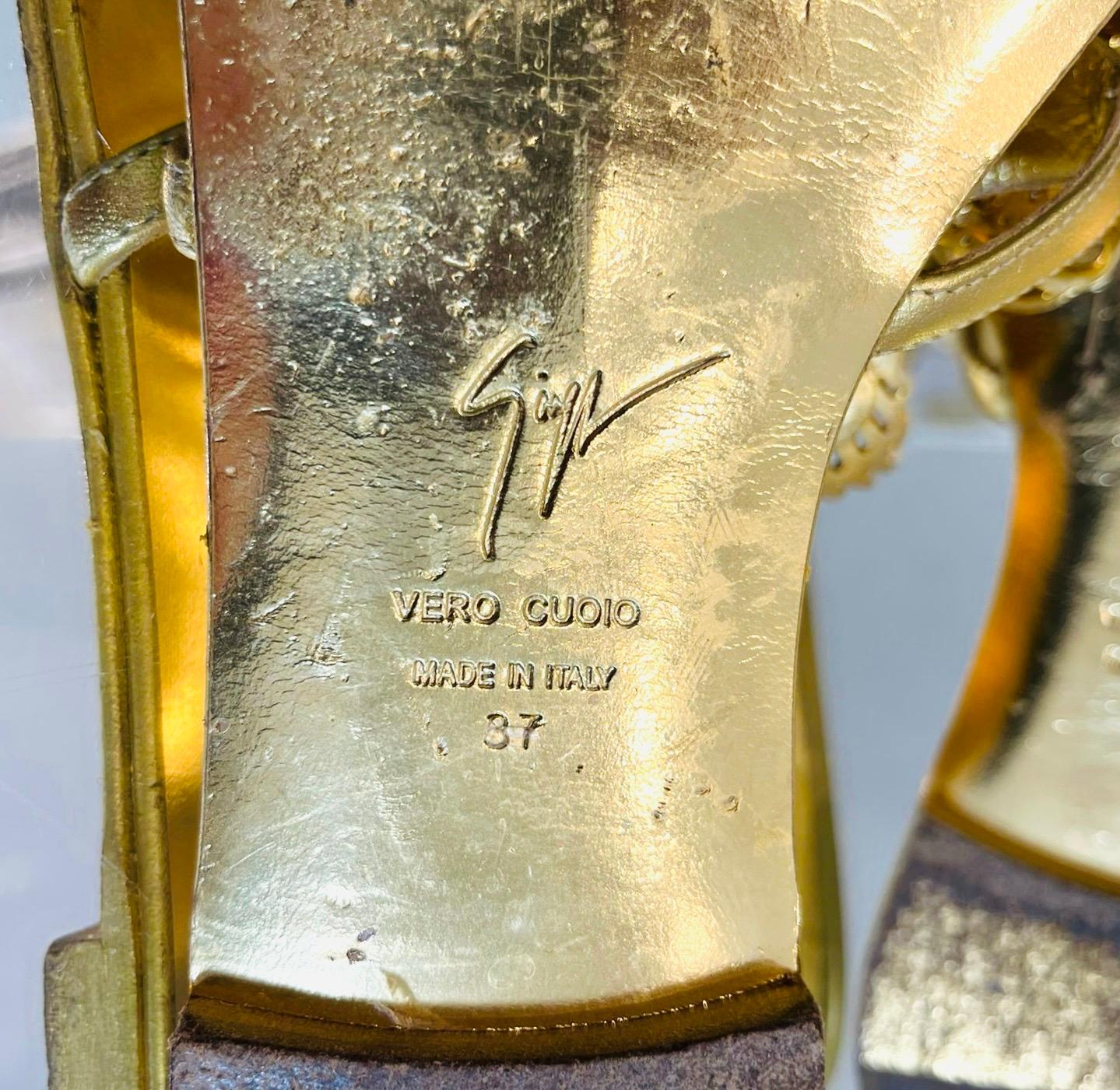 Giuseppe Zanotti Metallic Leather Embellished Sandals For Sale 4