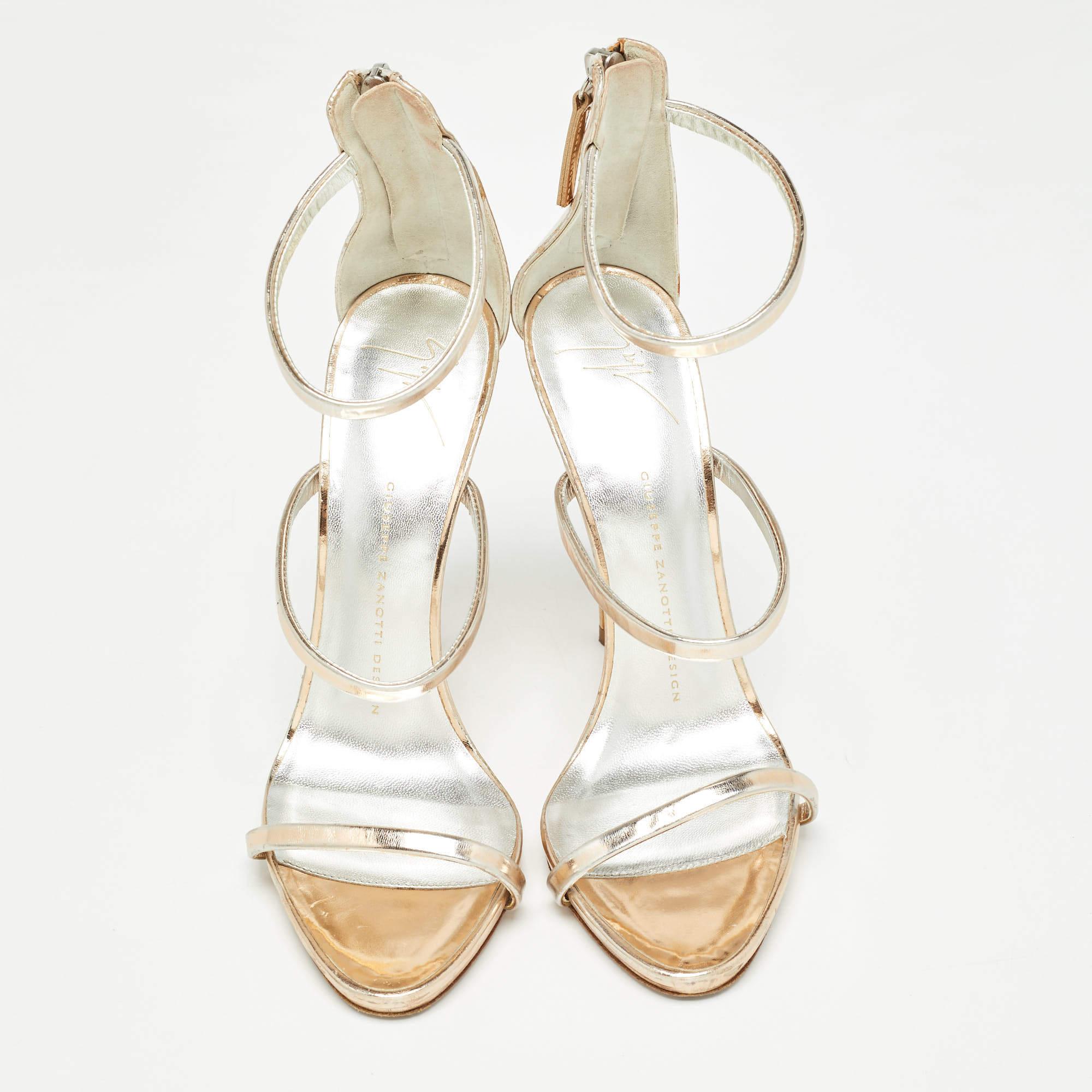 Beige Giuseppe Zanotti Metallic Leather Harmony Sandals Size 39 For Sale