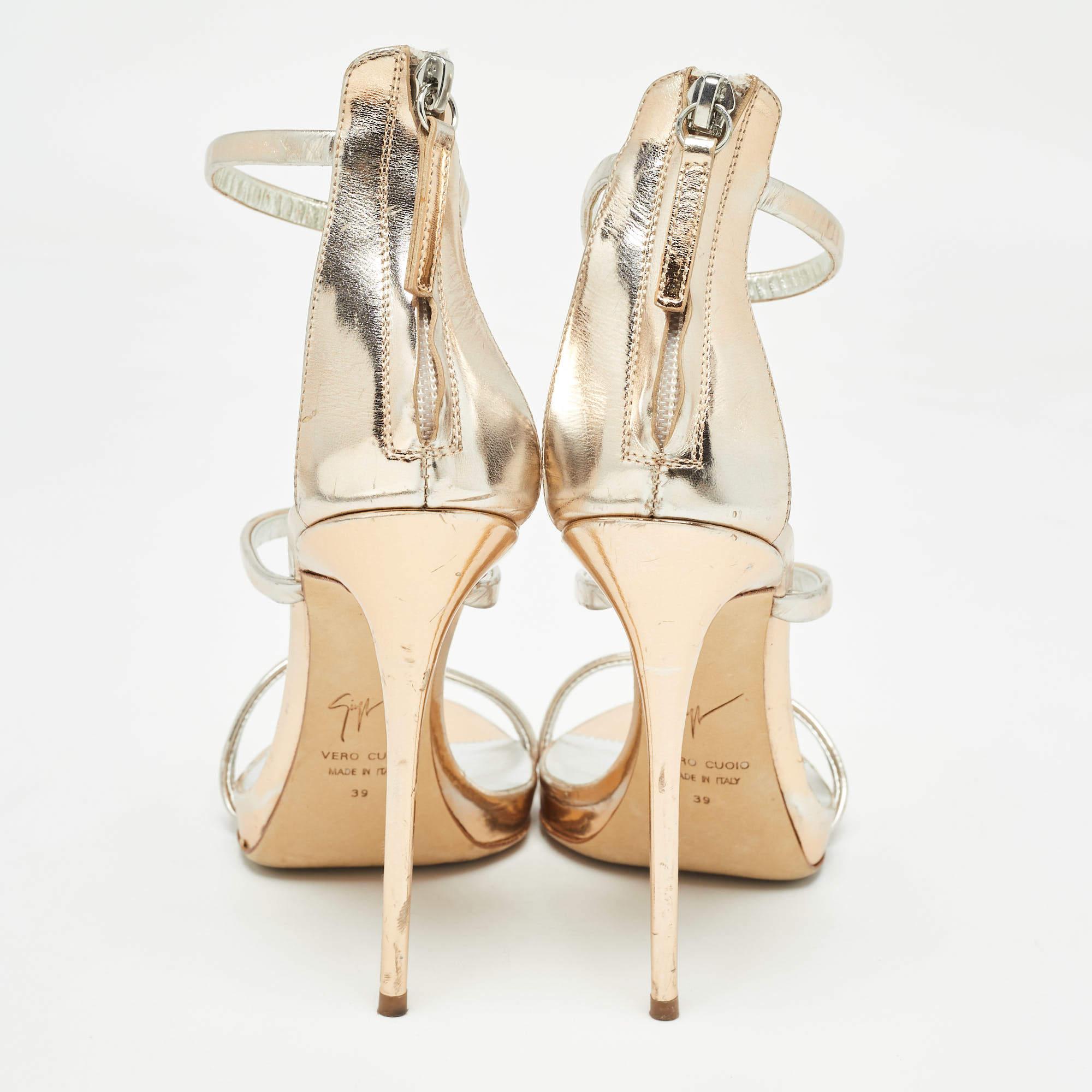 Women's Giuseppe Zanotti Metallic Leather Harmony Sandals Size 39 For Sale
