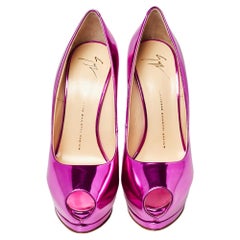 Giuseppe Zanotti Metallic Pink Mirrored Leather Peep Toe Platform Pumps Size 40