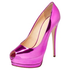 Giuseppe Zanotti Metallic Pink Mirrored Leather Peep Toe Platform Pumps Size 40