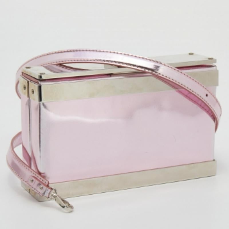 Giuseppe Zanotti Metallic Rosa Lackleder und Metallic Rosa Lackleder und Metall Box Umhängetasche im Angebot 4