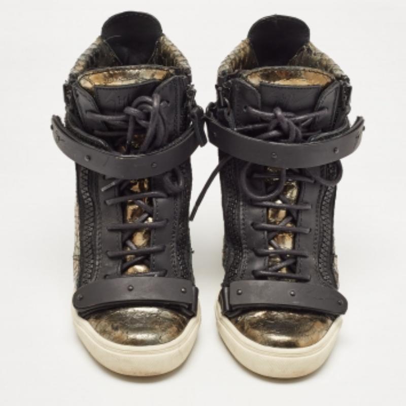 Giuseppe Zanotti Zapatillas con cuña de pitón metálico en relieve talla 38 Gris en venta