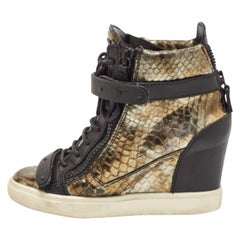 Giuseppe Zanotti Metallic Python Embossed Wedge Sneakers Size 38