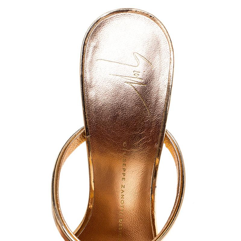 Giuseppe Zanotti Metallic Rose Gold Leather Open Toe Slides Size 38 2
