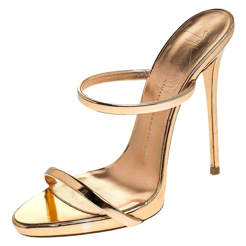 Giuseppe Zanotti Metallic Rose Gold Leather Open Toe Slides Size 38