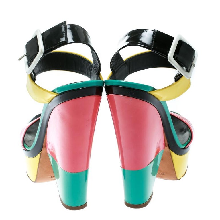Giuseppe Zanotti Multicolor Colorblock Patent Leather Platform Ankle ...