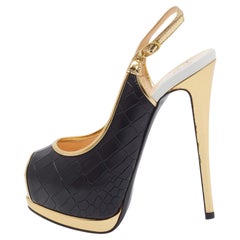 Giuseppe Zanotti Multicolore Croc Embossed Leather Peep Toe Platform Slingback Pu