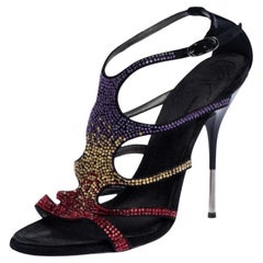 Giuseppe Zanotti Multicolor Crystal Embellished Suede Cut Out Sandals Size 37