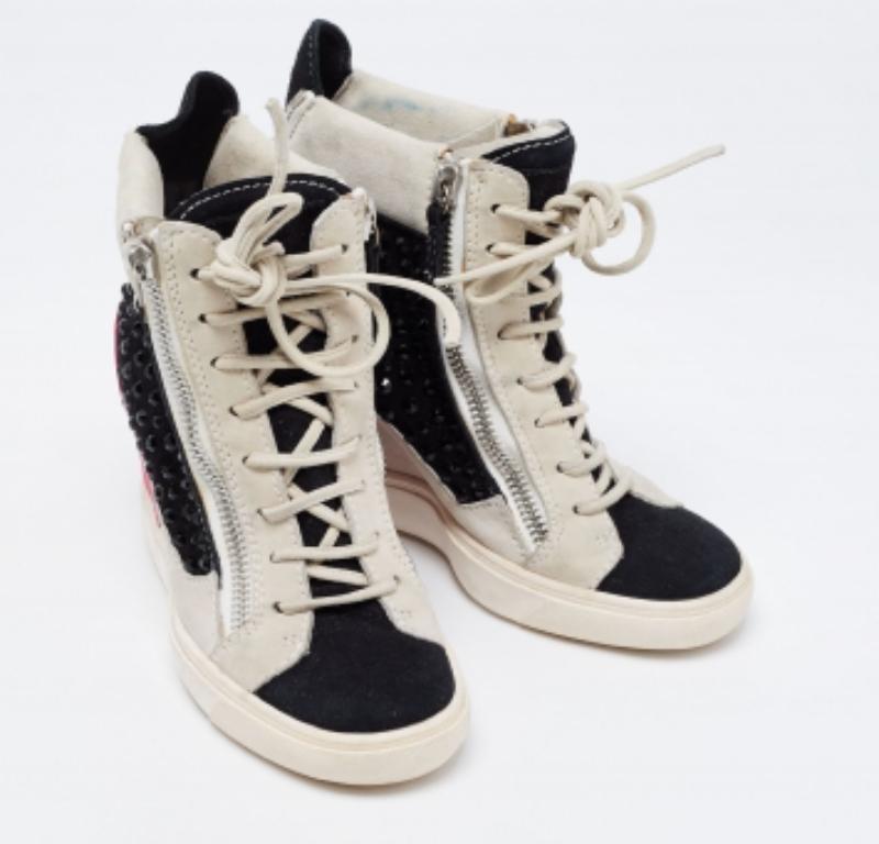 Giuseppe Zanotti Multicolor Crystal Embellished Suede Wedge Sneakers Size 36 For Sale 1