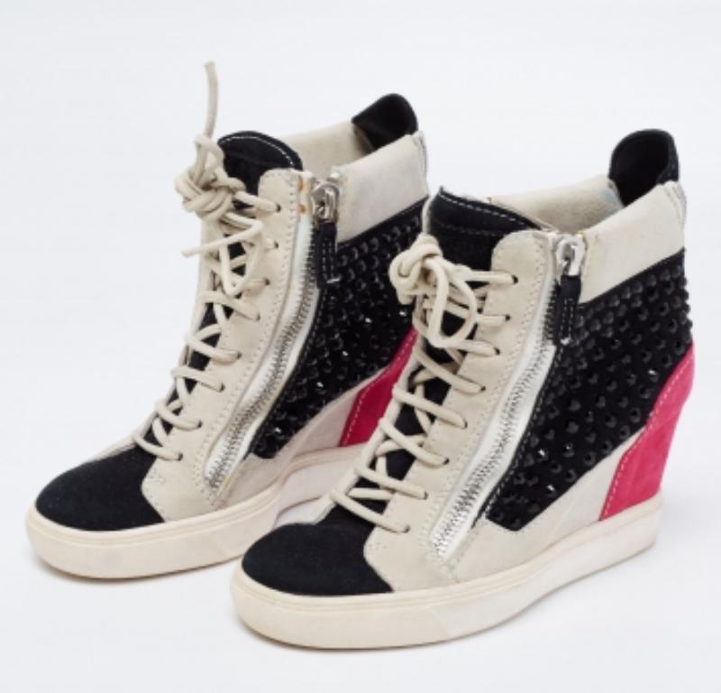 Giuseppe Zanotti Multicolor Crystal Embellished Suede Wedge Sneakers Size 36 For Sale 2