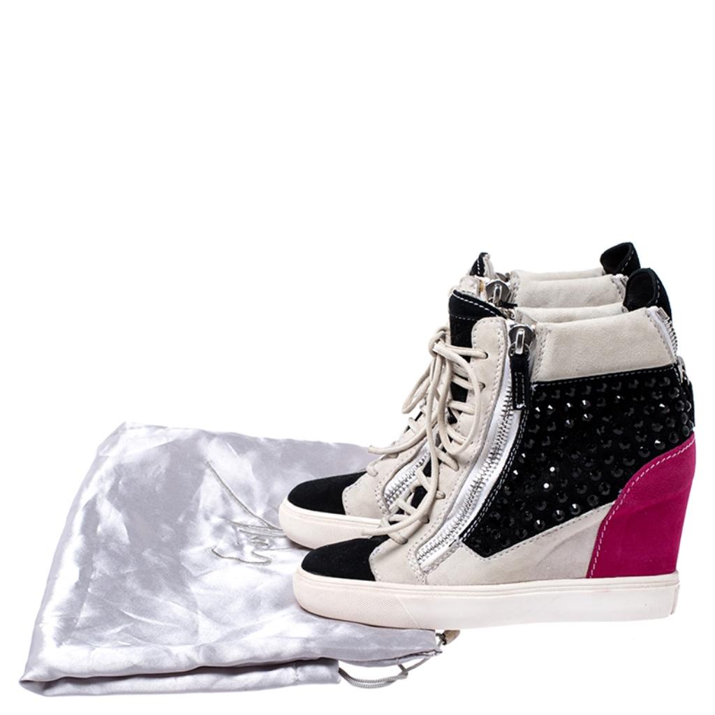 Women's Giuseppe Zanotti Multicolor Crystal Embellished Suede Wedge Sneakers Size 36