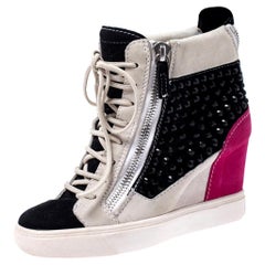 Giuseppe Zanotti Multicolor Crystal Embellished Suede Wedge Sneakers Size 36