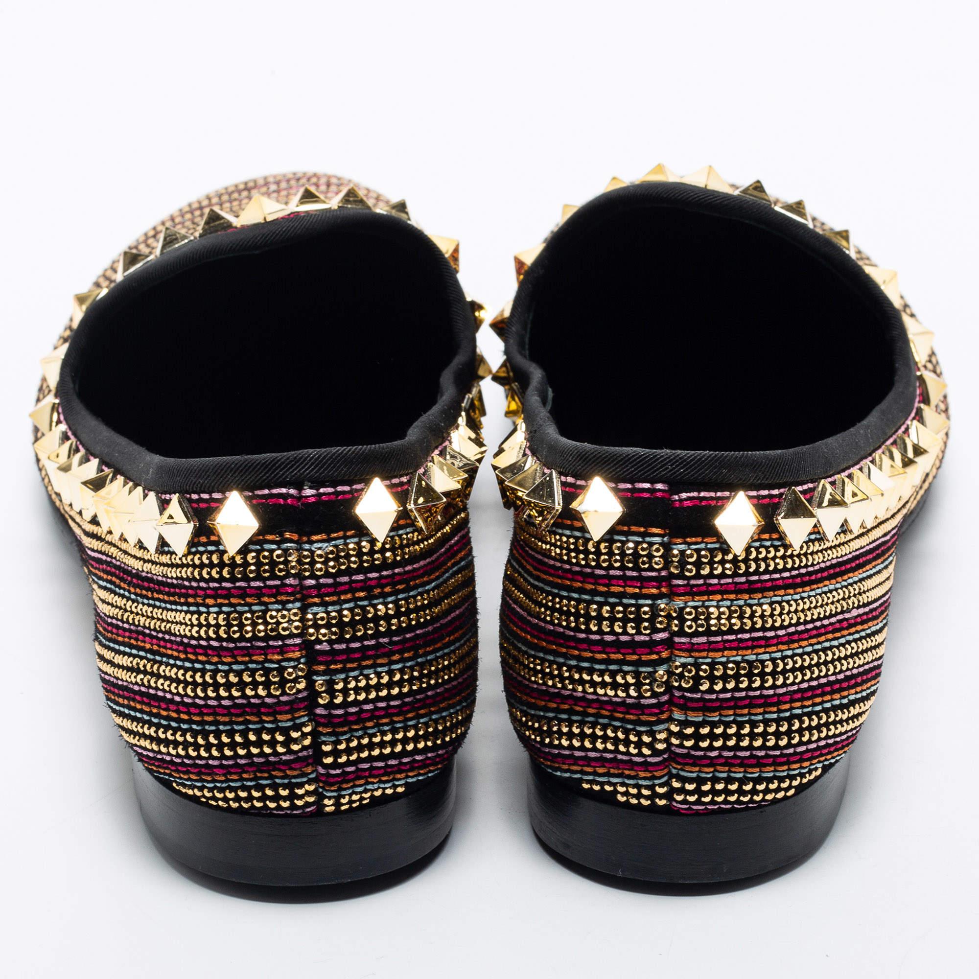 Black Giuseppe Zanotti Multicolor Embellished Suede Smoking Slippers Size 41 For Sale