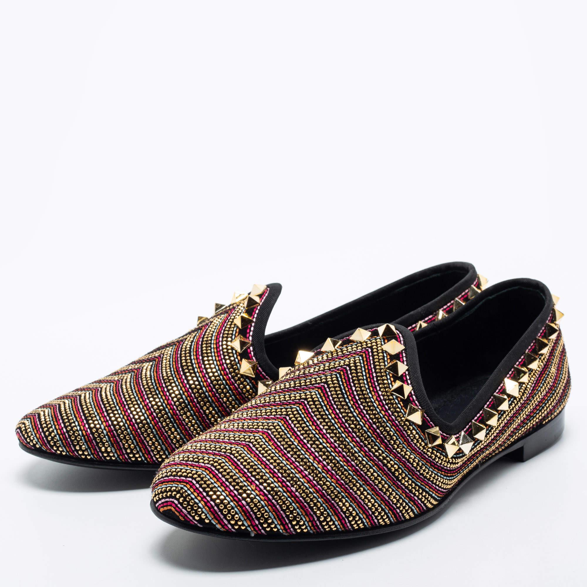 Giuseppe Zanotti Multicolor Embellished Suede Smoking Slippers Size 41 In Excellent Condition For Sale In Dubai, Al Qouz 2