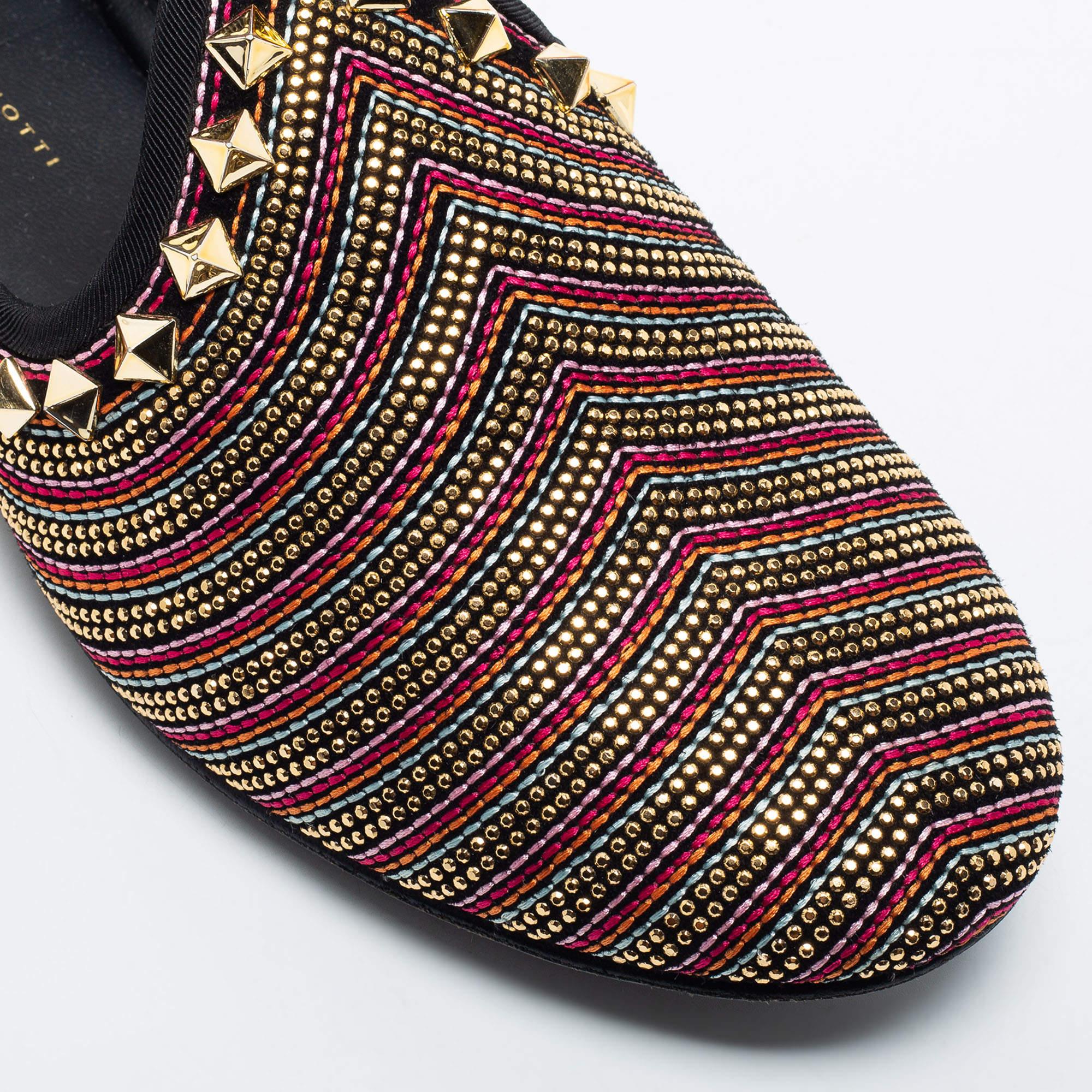 Giuseppe Zanotti Multicolor Embellished Suede Smoking Slippers Size 41 For Sale 1