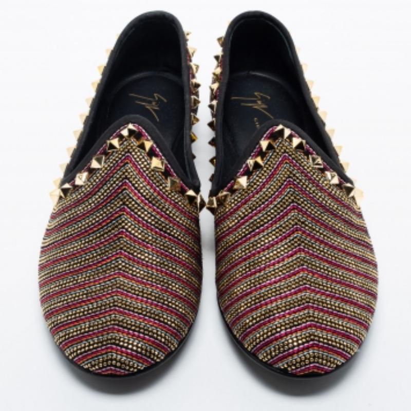 Giuseppe Zanotti Multicolor Embellished Suede Smoking Slippers Size 41 For Sale 3