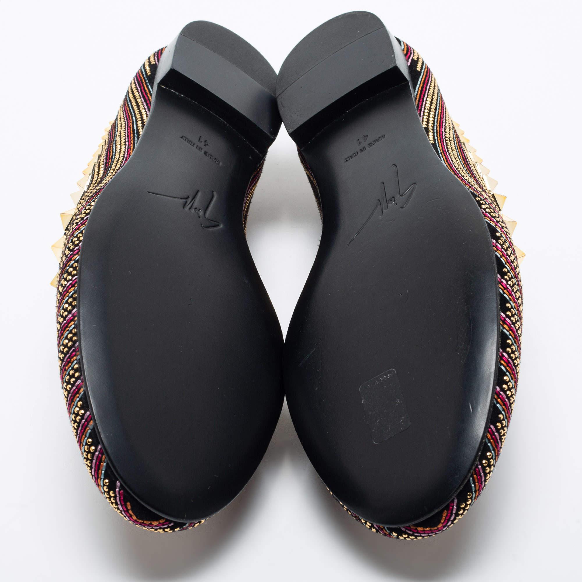 Giuseppe Zanotti Multicolor Embellished Suede Smoking Slippers Size 41 For Sale 4