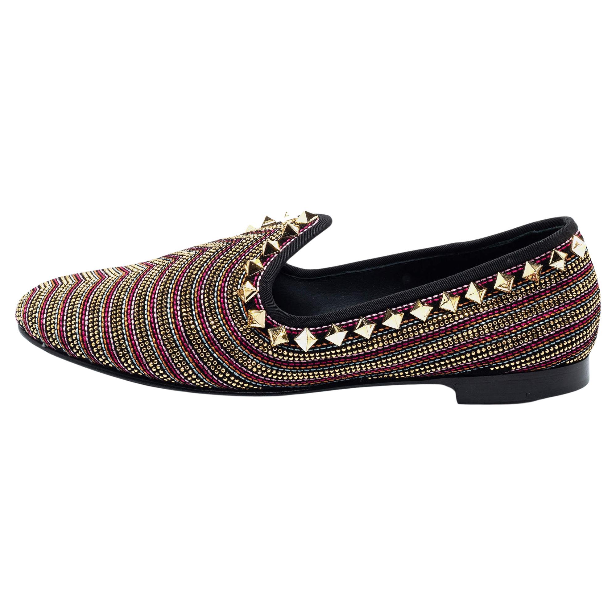 Giuseppe Zanotti Multicolor Embellished Suede Smoking Slippers Size 41 For Sale