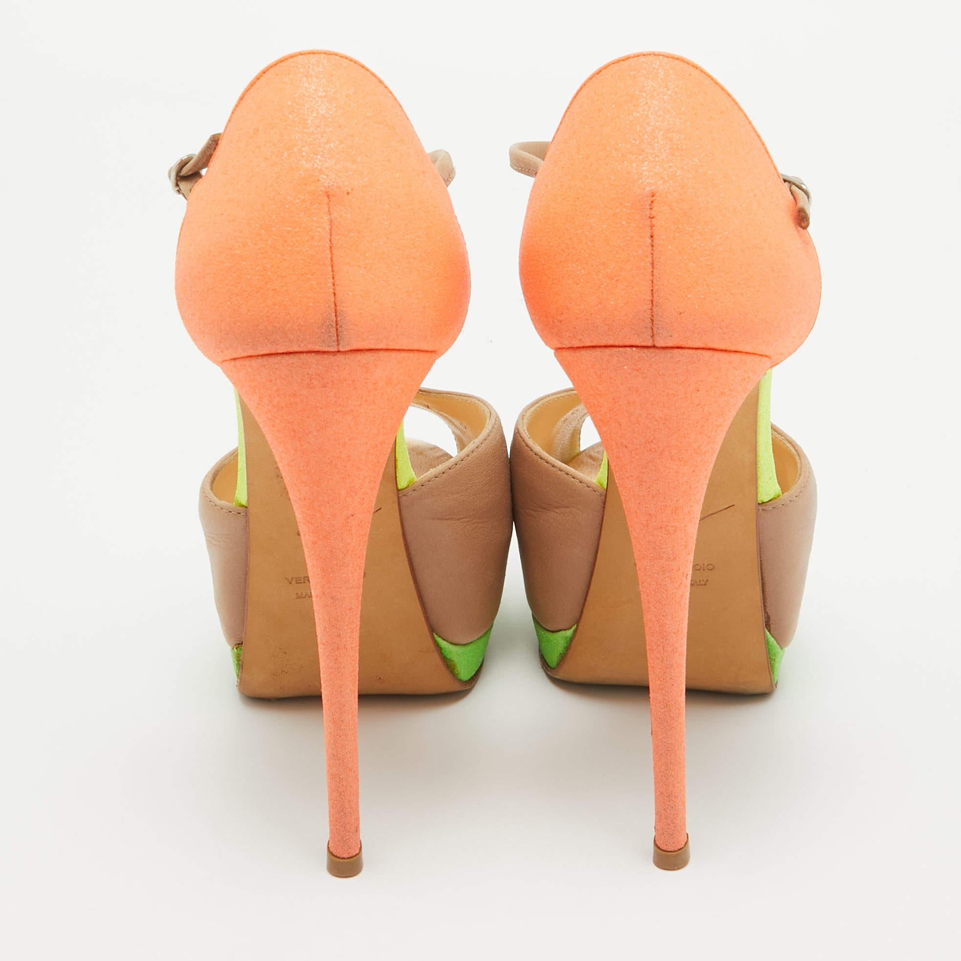 Women's Giuseppe Zanotti Multicolor Leather and Glitter Ankle Strap  Sandals Size 36 For Sale