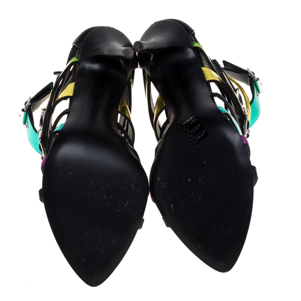 Giuseppe Zanotti Multicolor Leather Cage Sandals Size 38 In Good Condition For Sale In Dubai, Al Qouz 2