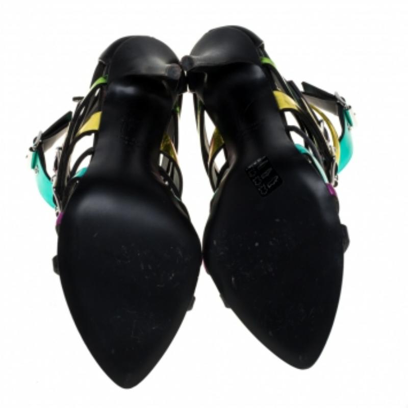 Women's Giuseppe Zanotti Multicolor Leather Cage Sandals Size 38 For Sale
