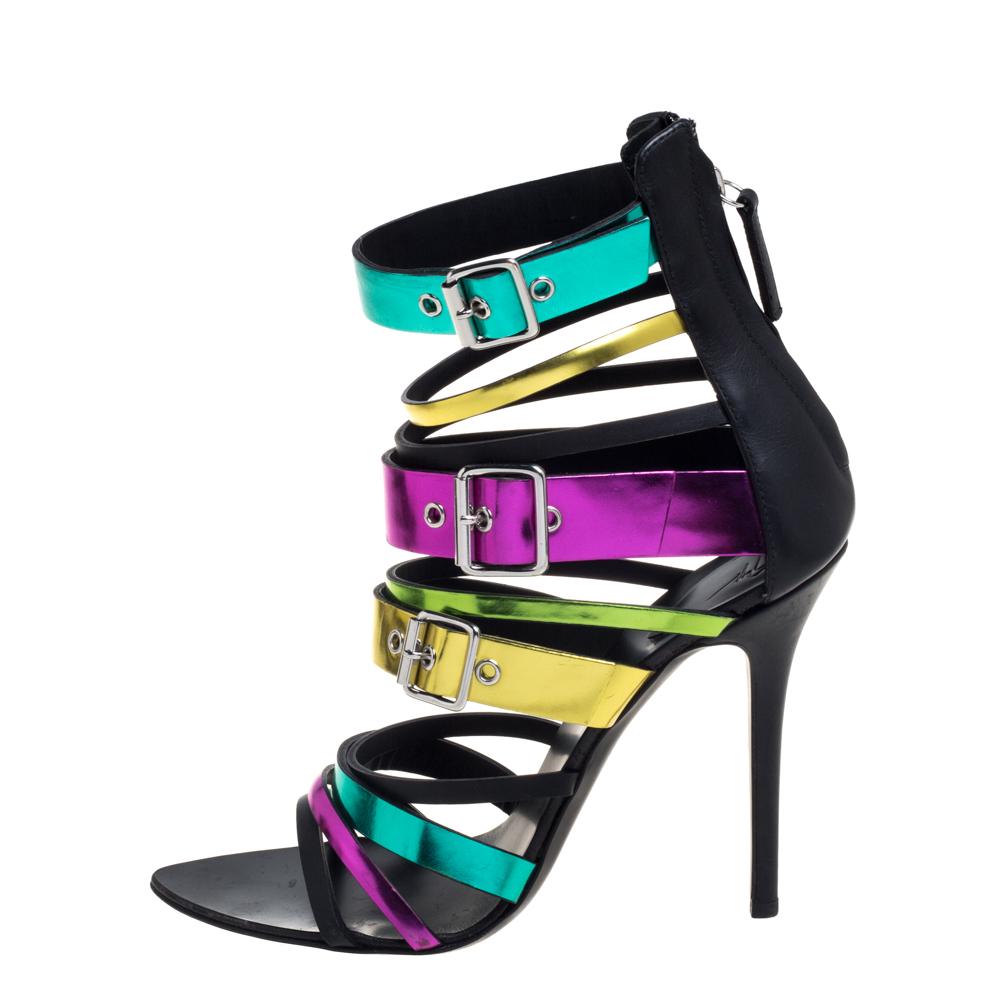 Women's Giuseppe Zanotti Multicolor Leather Cage Sandals Size 38 For Sale