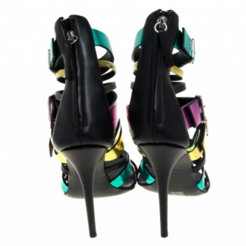 Giuseppe Zanotti Multicolor Leather Cage Sandals Size 38 For Sale 1