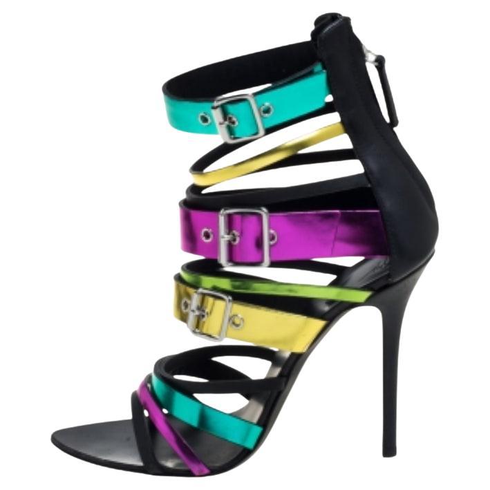 Giuseppe Zanotti Multicolor Leather Cage Sandals Size 38 For Sale