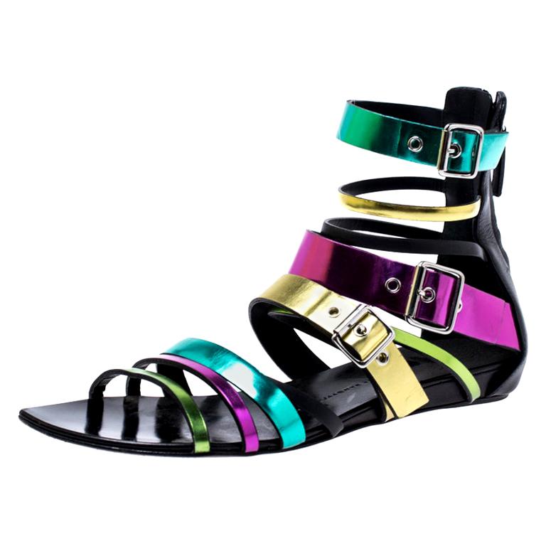 Giuseppe Zanotti Multicolor Leather Gladiator Flat Sandals