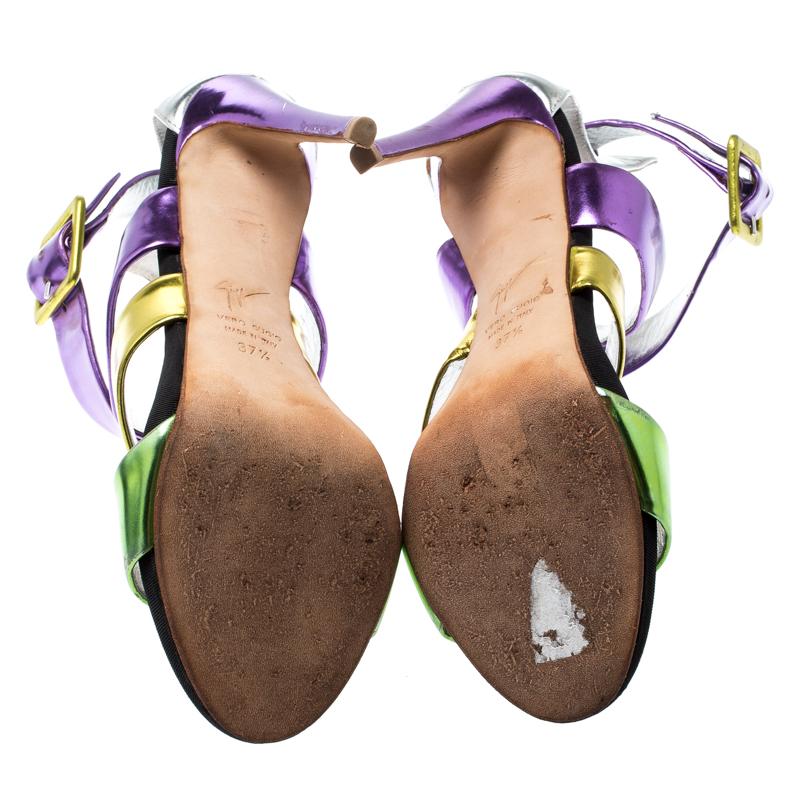Giuseppe Zanotti Multicolor Mirror Leather Cross Strap Sandals Size 37.5 2