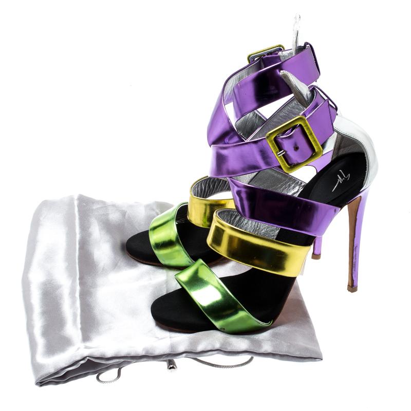 Giuseppe Zanotti Multicolor Mirror Leather Cross Strap Sandals Size 37.5 3