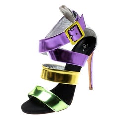 Giuseppe Zanotti Multicolor Mirror Leather Cross Strap Sandals Size 37.5