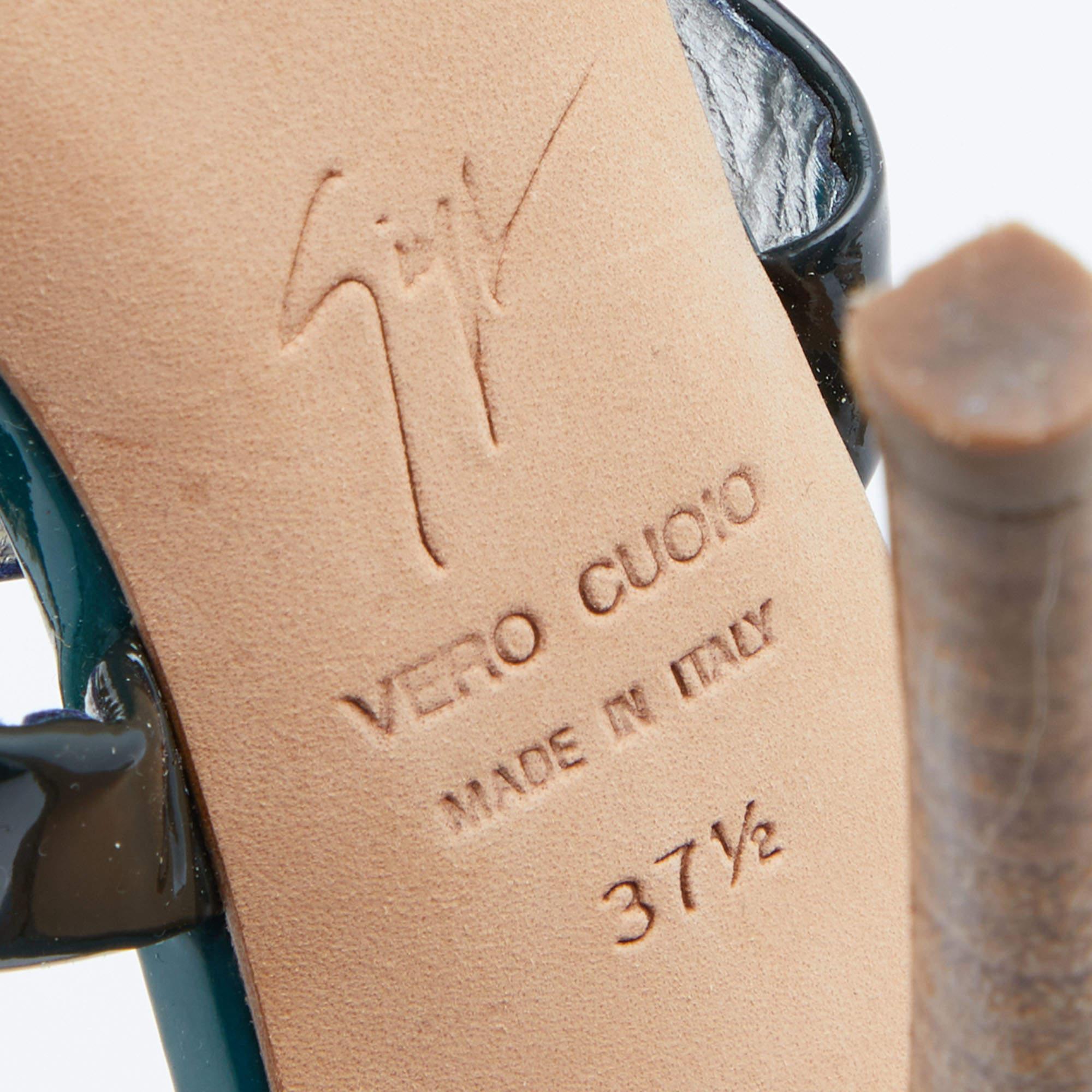 Giuseppe Zanotti Multicolor Patent Leather Crystal Embellished Slingback Sandals For Sale 2