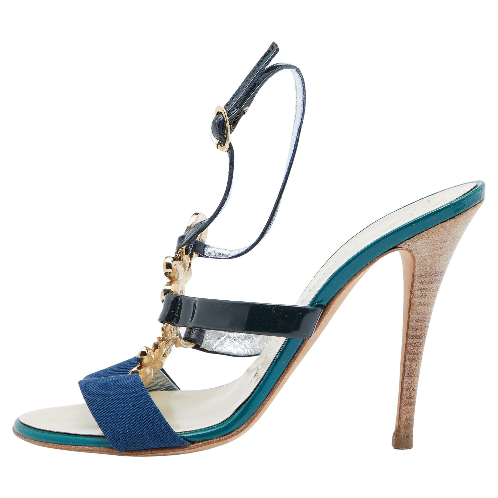 Giuseppe Zanotti Multicolor Patent Leather Crystal Embellished Slingback Sandals For Sale