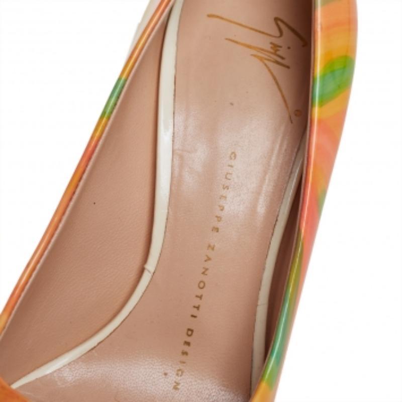 Giuseppe Zanotti Multicolor Patent Leather Platform Peep Toe Pumps Size 36 In Good Condition For Sale In Dubai, Al Qouz 2