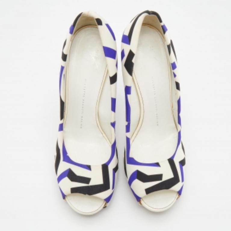 Beige Giuseppe Zanotti escarpins à bout ouvert en tissu imprimé multicolore, taille 40 en vente