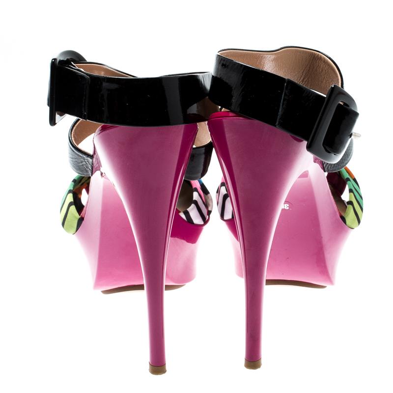Pink Giuseppe Zanotti Multicolor Satin And Patent Leather Cross Strap Sandals Size 39 For Sale