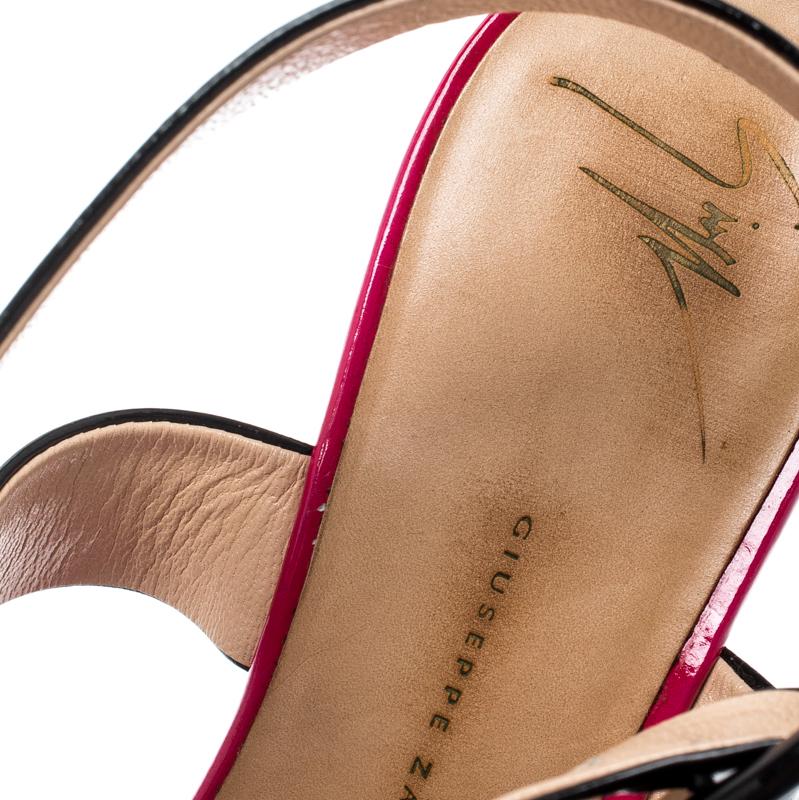 Women's Giuseppe Zanotti Multicolor Satin And Patent Leather Cross Strap Sandals Size 39 For Sale