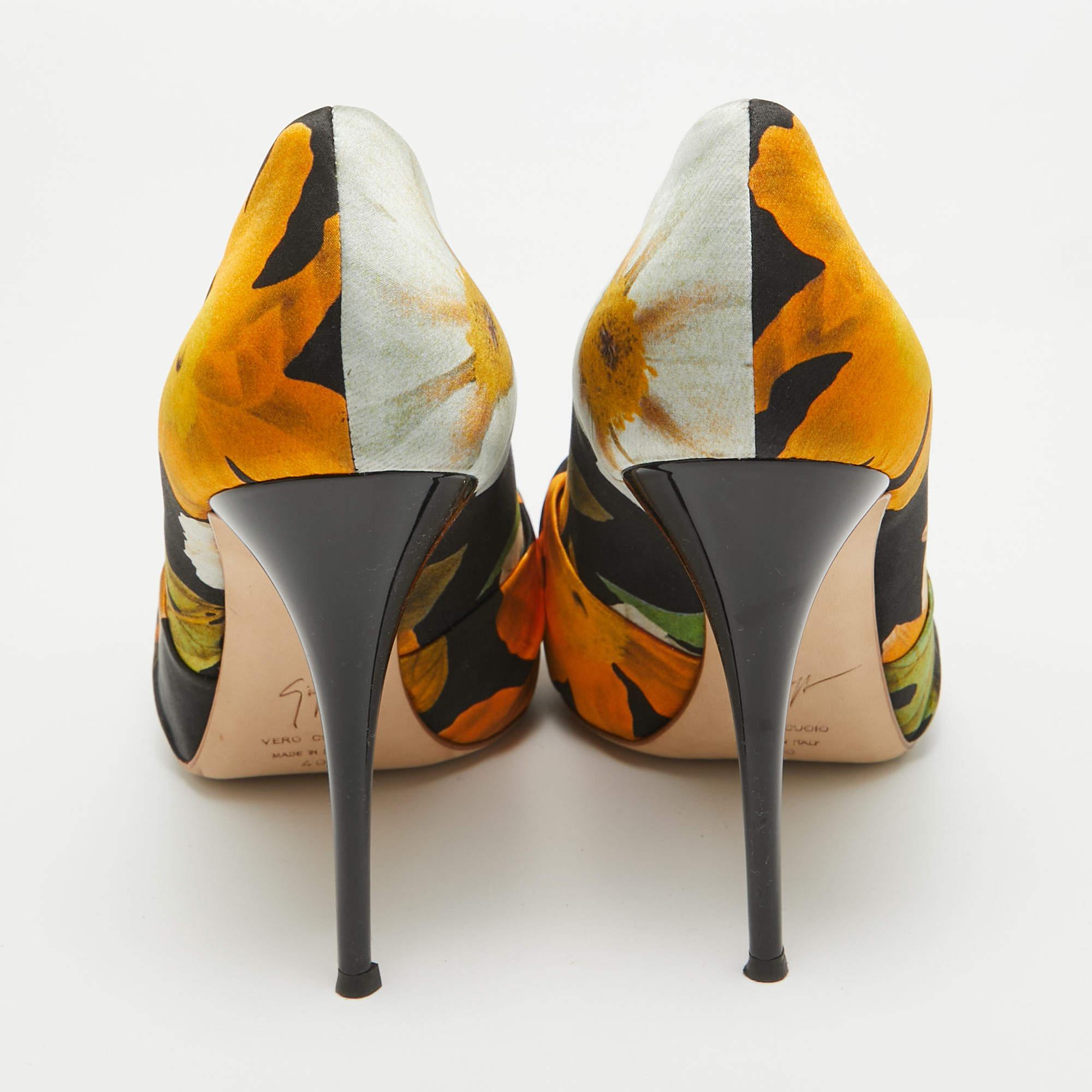 Women's Giuseppe Zanotti Multicolor Satin Floral Silk Peep Toe Pumps Size 40 For Sale