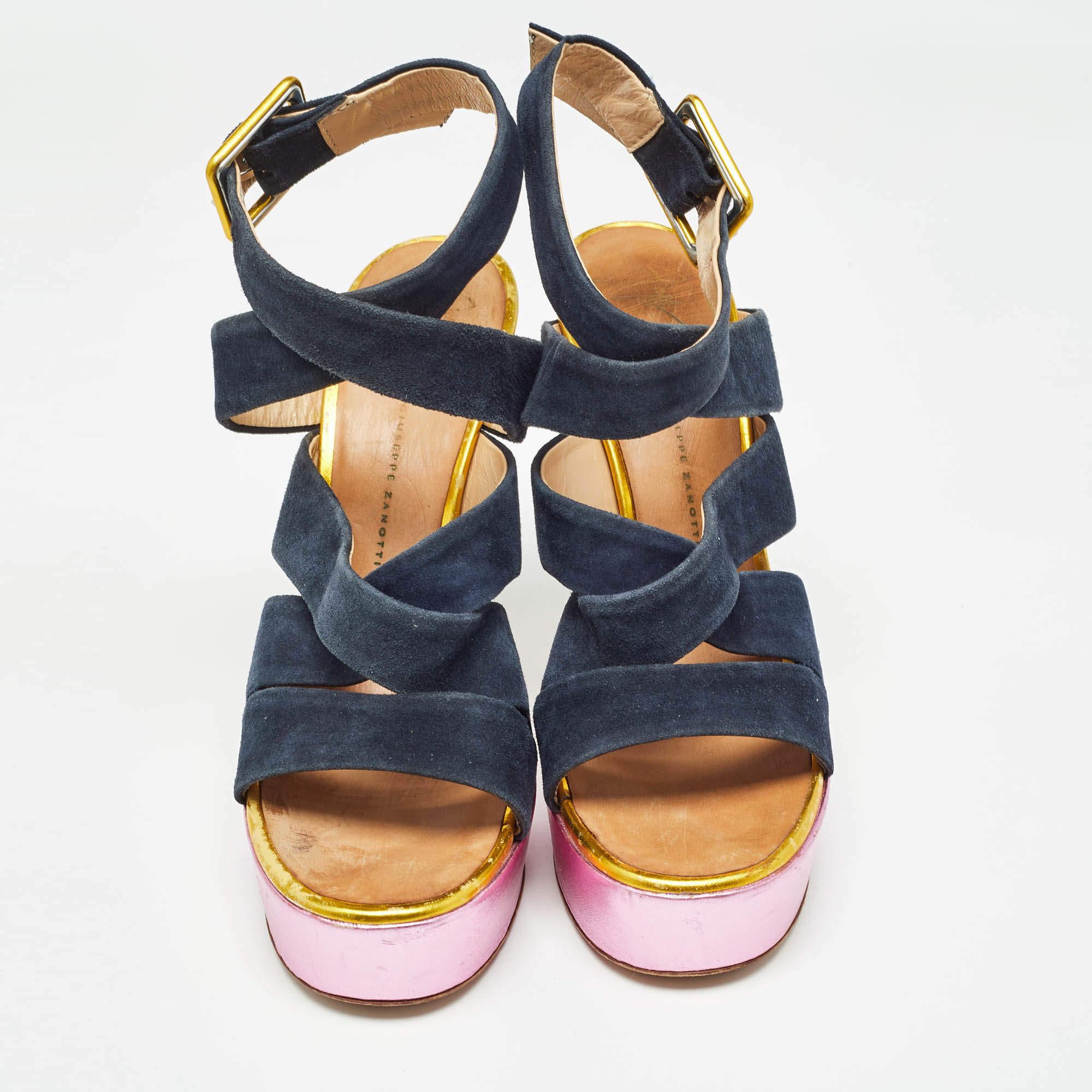 Nero Giuseppe Zanotti Sandali con plateau in pelle e camoscio multicolore misura 39 in vendita