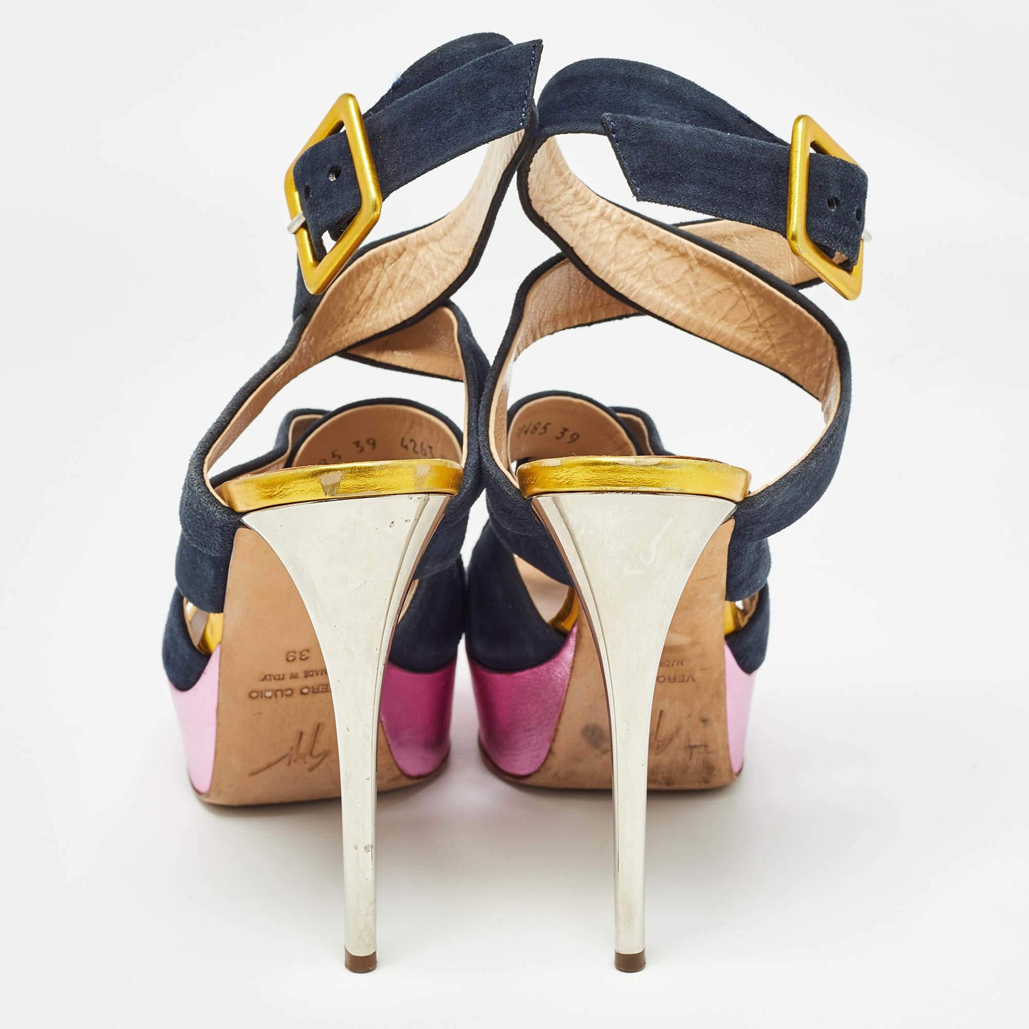 Donna Giuseppe Zanotti Sandali con plateau in pelle e camoscio multicolore misura 39 in vendita