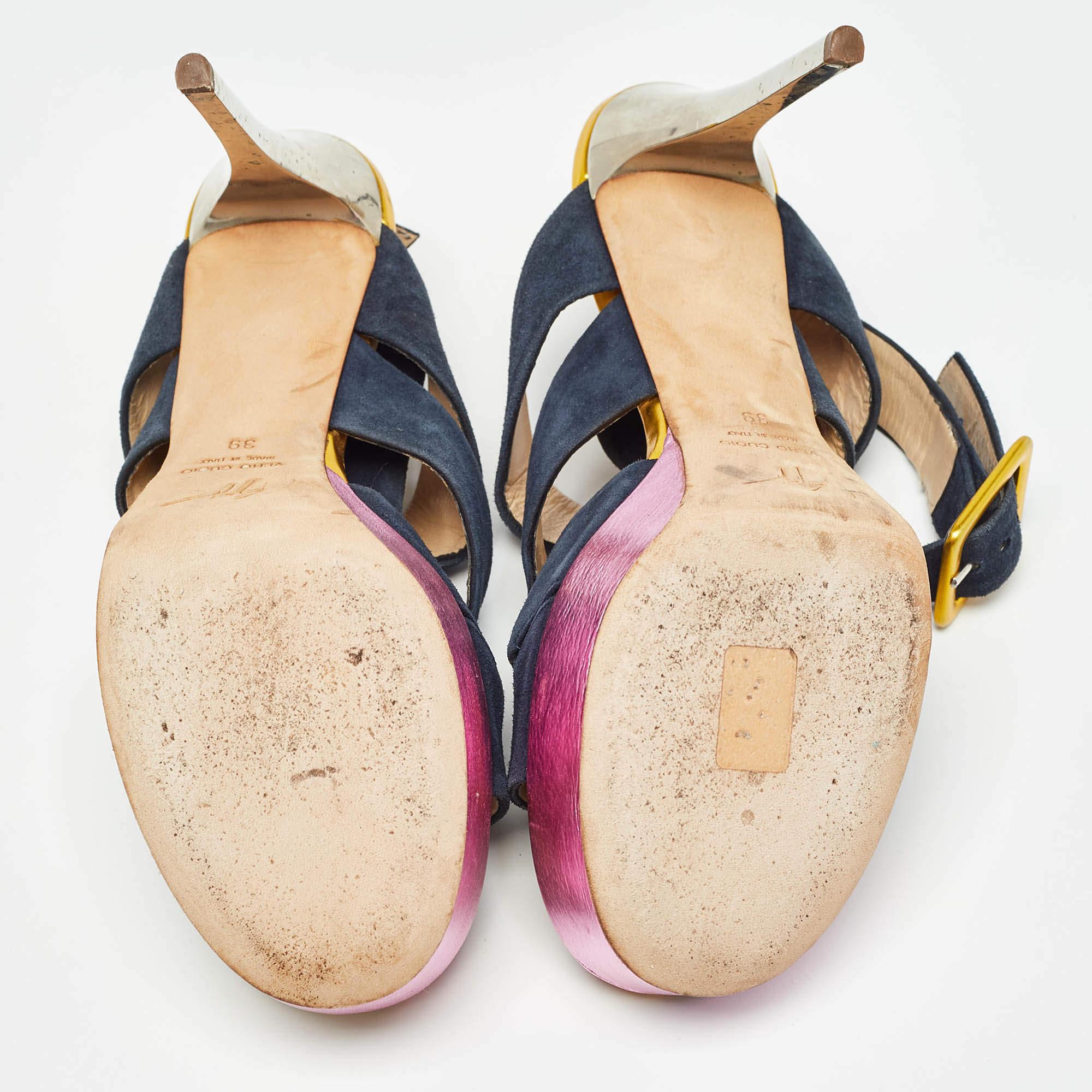 Giuseppe Zanotti Sandali con plateau in pelle e camoscio multicolore misura 39 in vendita 1