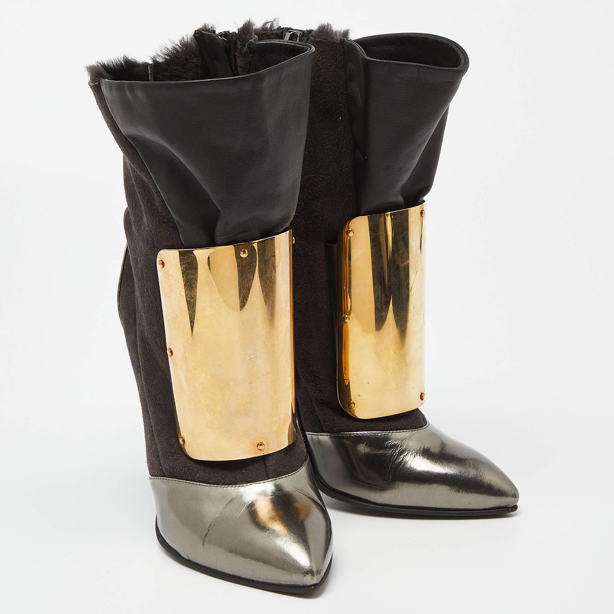 Giuseppe Zanotti Multicolor Suede and Leather Pointed Toe Ankle Boots Size 36.5 In Good Condition In Dubai, Al Qouz 2