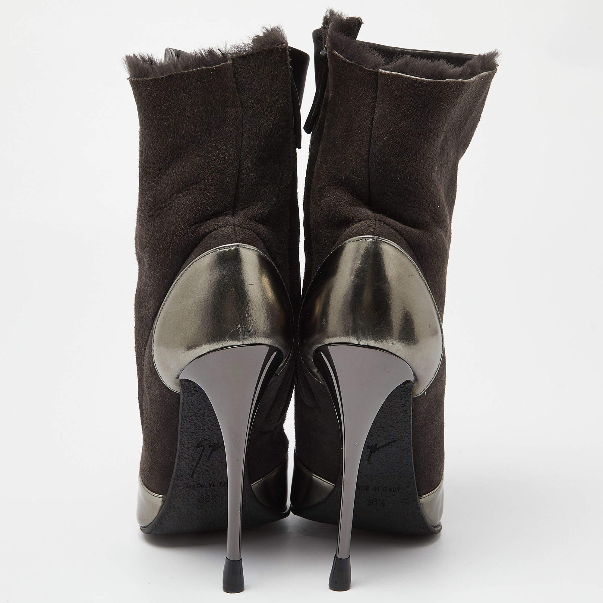Women's Giuseppe Zanotti Multicolor Suede and Leather Pointed Toe Ankle Boots Size 36.5